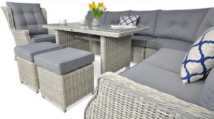 Кутовий садовий комплект із техноротанга сірий Trivento Dining White