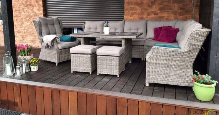 Кутовий садовий комплект із техноротанга сірий Trivento Dining White