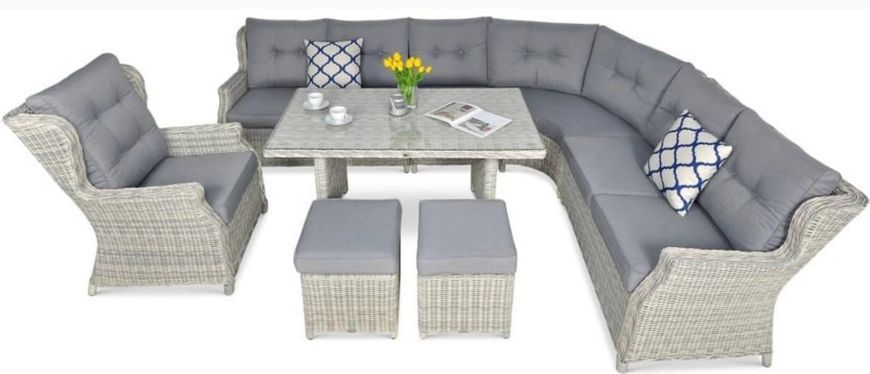 Кутовий садовий комплект із техноротанга сірий Trivento Dining White