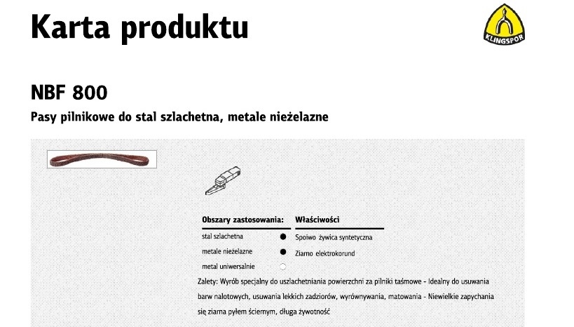 Лента шлифовальная 50×460 мм Klingspor NBF800, зерно среднее, 5 шт