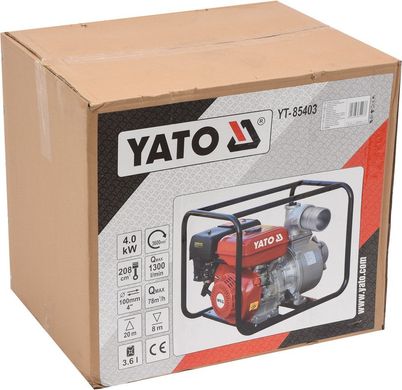 Yato насос бензиновый 4" 7,7 hp 96m3/ч 85403