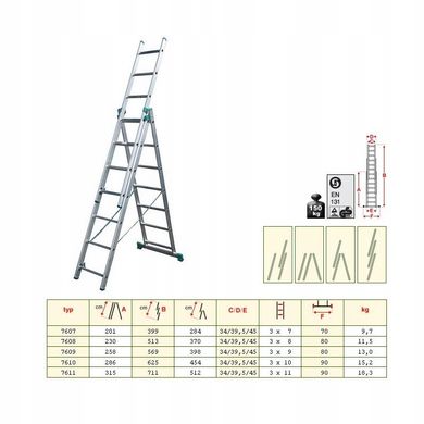 ALOSS универсальная алюминиевая лестница 3x7 градусов 3,99 м