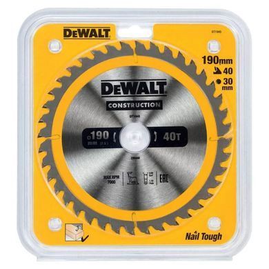 Пильный диск по дереву твердосплавный 190 мм 40 зубьев ATB DeWALT