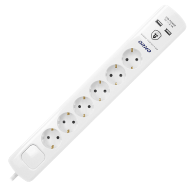 ORNO сетевой фильтр 6X розетки 2x USB кабель 3M