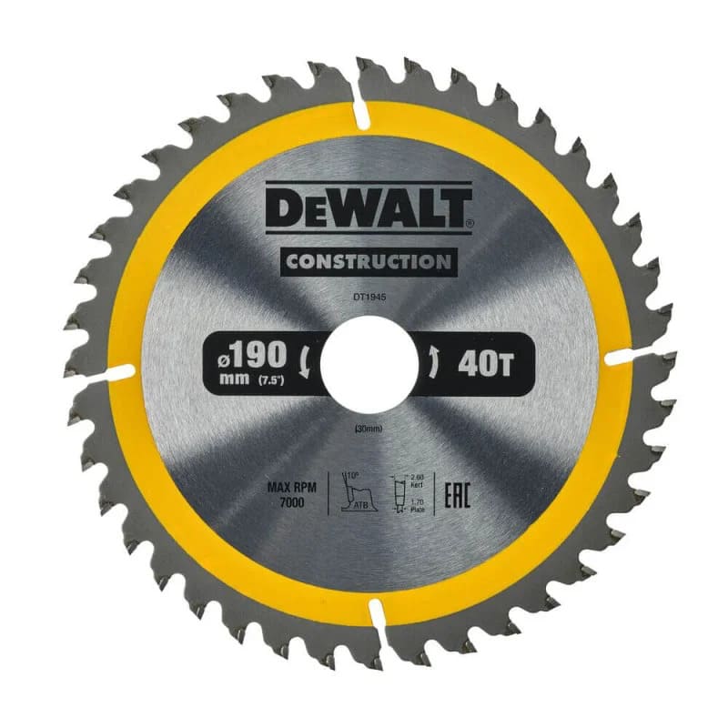 Пиляльний диск по дереву 190x30 мм 40 зубів DeWALT DT1945-QZ