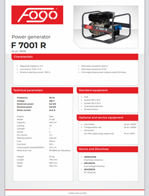 Генератор бензиновий Fogo F7001R 6,2 кВт
