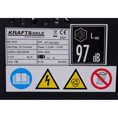 Безмасляний компресор 6 л 8 бар Kraft&Dele KD1415