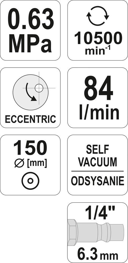 Пневматическая эксцентриковая шлифмашина YATO 150 мм, фото 7