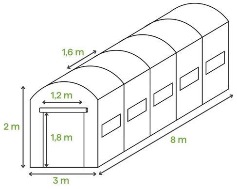 Теплиця садова, парник Focus Garden 3x8x2 (подвійні двері) біла