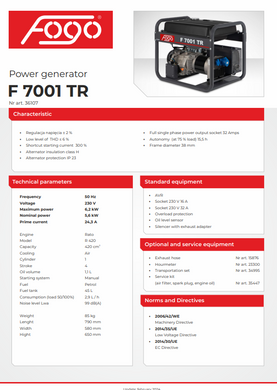 Генератор бензиновий  Fogo F7001TR 6,2 кВт