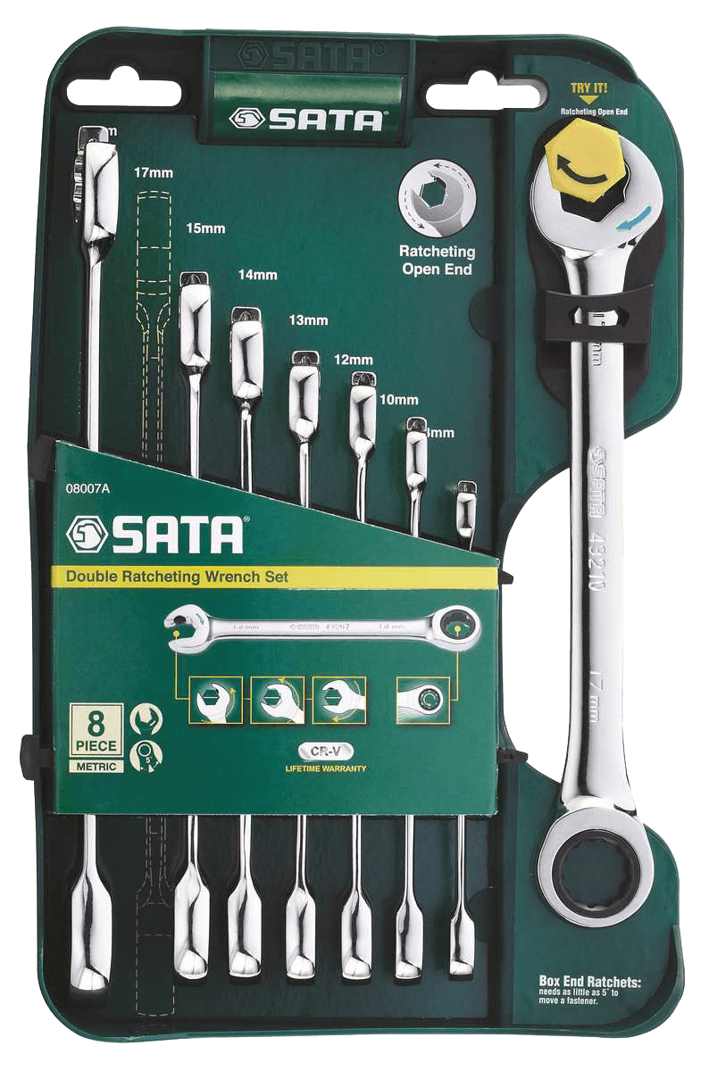Набор ключей комбинированных с трещоткой SATA 8 шт., 8–19 мм