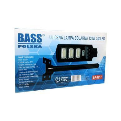 Вуличний ліхтар на сонячній батареї, 120 Вт, 24 світлодіоди Bass Polska 5917
