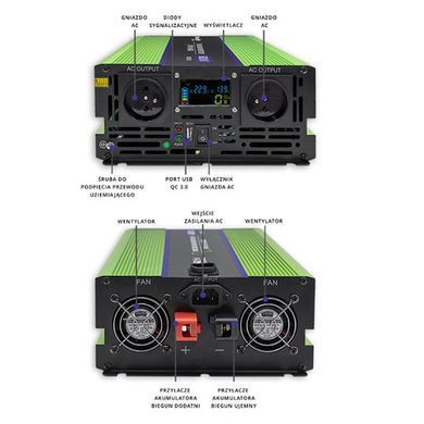 Перетворювач напруги/зарядка акумулятора/ДБЖ 2500-5000 Вт 12-230 В Qoltec Monolith 51944