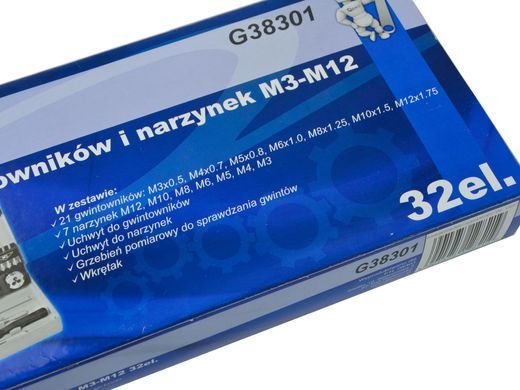Комплект мітчиків та плашок M3-M12 32шт G38301