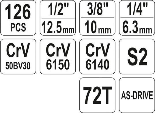 Yato НАБОР ИНСТРУМЕНТОВ 126elem. 1/2 / 3/8\" / 1/4 38875