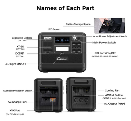 Портативна зарядна станція FOSSiBOT F2400 black, 2 400 Вт, 2 048 Вт&middot;год