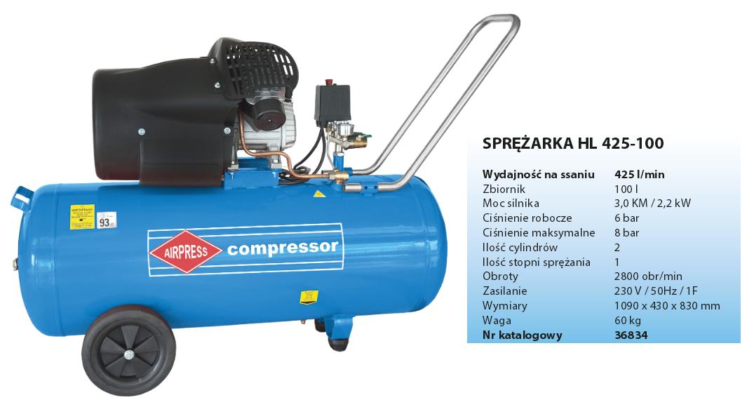 Компрессор Airpress V 100 л, 260 л/мин, 8 бар, модель HL425-100