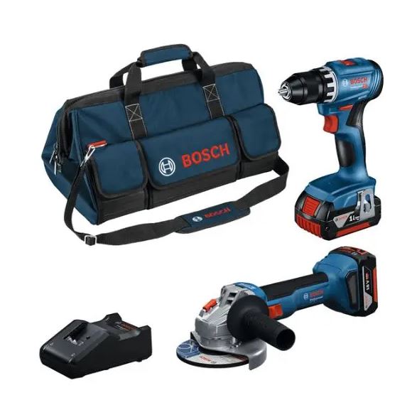Набор Bosch Professional 18V: болгарка GWS 18V-8 + дрель-шуруповерт GSR 18V-45, 2×4,0 Ah, сумка