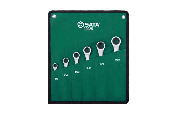 Набор ключей кольцевых двусторонних с трещоткой SATA, 6 шт, 8–19 мм